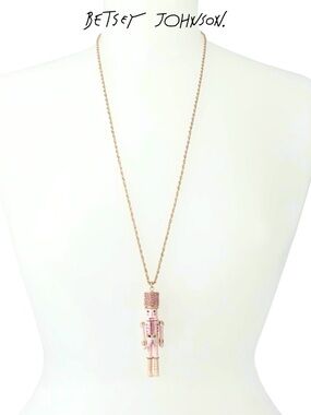 Betsey Johnson Pink Nutcracker Pendant Long Necklace Gold Tone 32” NWT